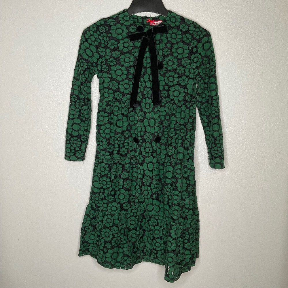 Babydoll Dress Vintage Inspired Green  Black Floral Dress Melange Girl Size 16